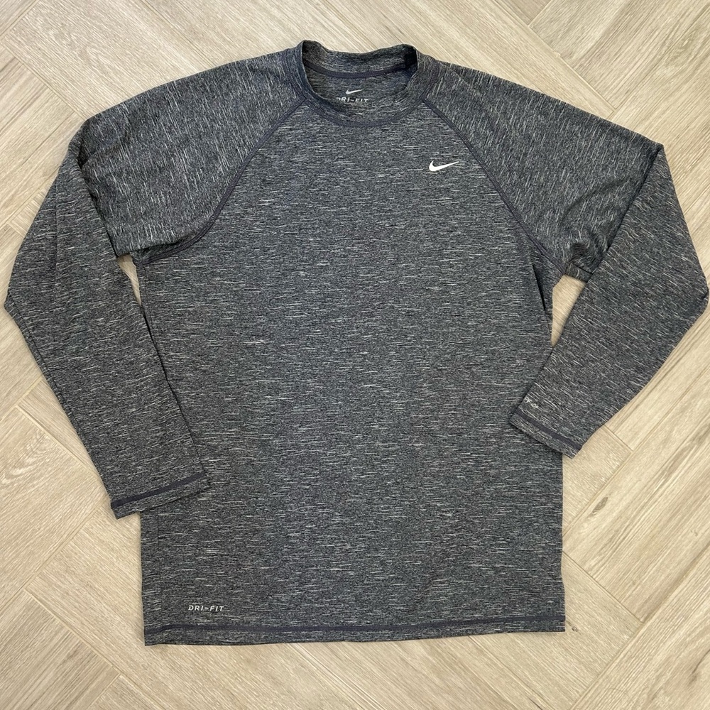 Nike Dri-FIT Grey/Blue Heathered Long Sleeve Shirt Size Medium